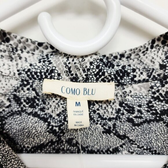 Como Blu Womens Black & White Snake Print Button-Up Long Sleeve Blouse Size M - Picture 6 of 10
